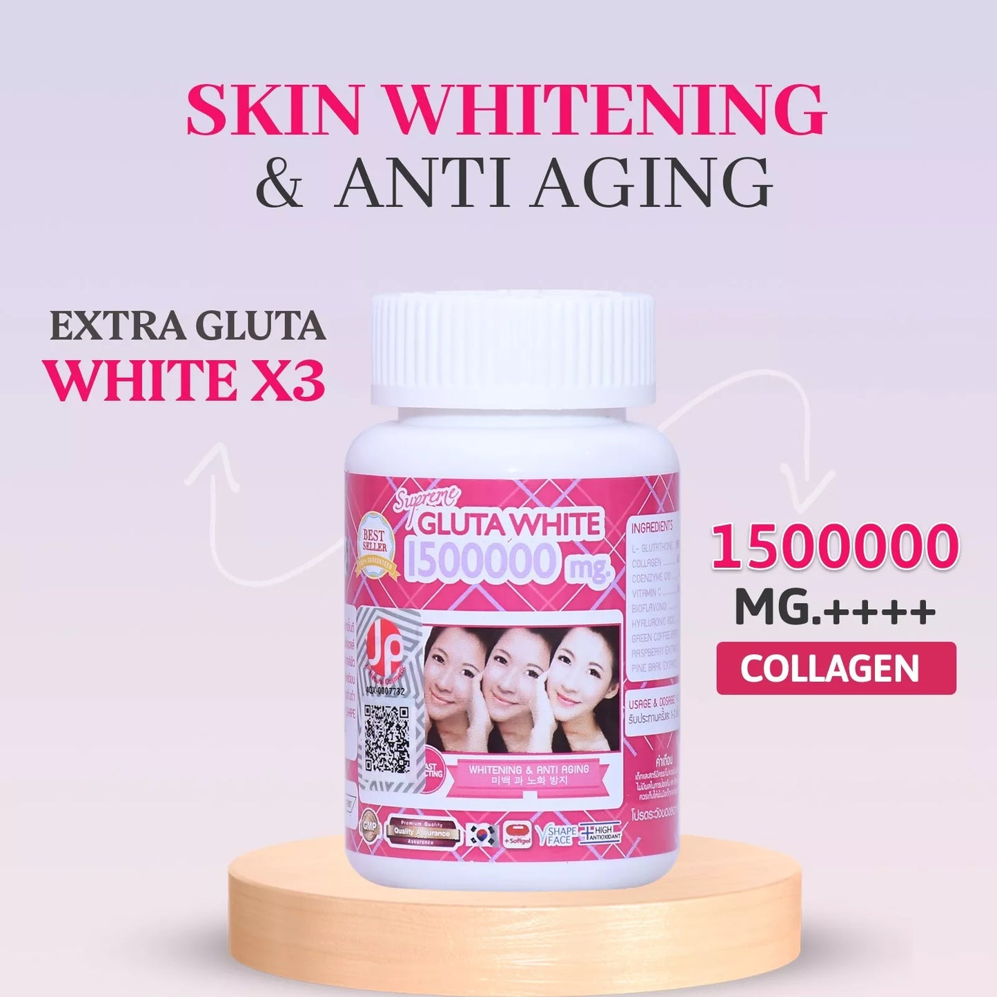 Supreme Gluta White Berry Collagen Glutathione – Nourish & Brighten Your Skin (Pack of 3) 🌟✨